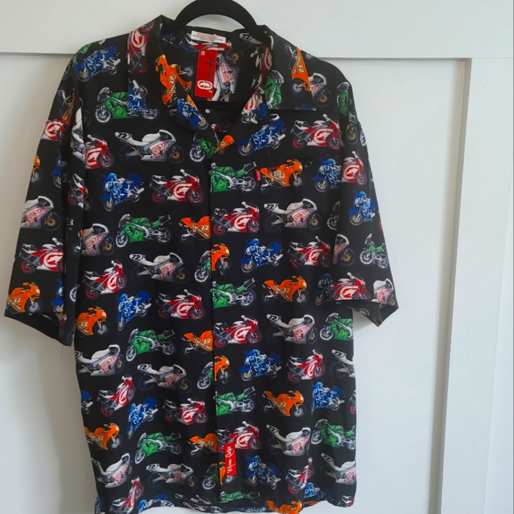 Men's Racing Motorcycle Print button down